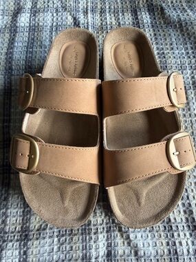 Simply Southern Tan Double-Buckle Slide Sandals